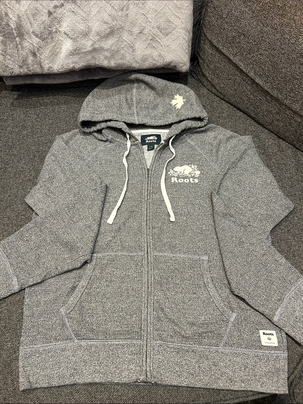 Roots Heather Grey Full-Zip Hoodie with White Logo